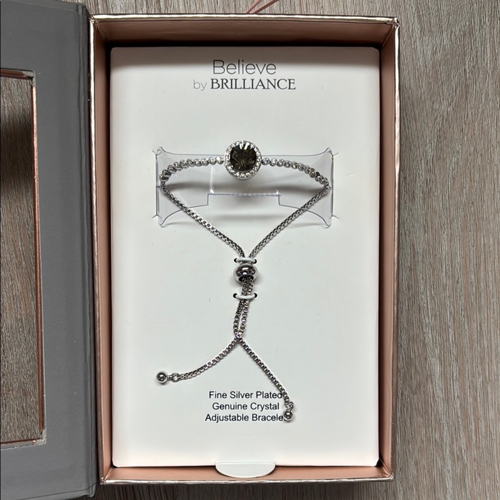 Believe by Brilliance Silver Crystal Adjustable Bracelet with Pouch